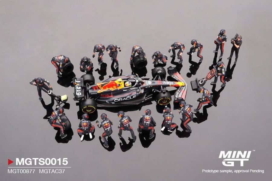 MINI GT Oracle Red Bull Racing RB19 #11 Sergio Pérez 2023 F1 2023 Japanese Grand Prix Pit Crew Set