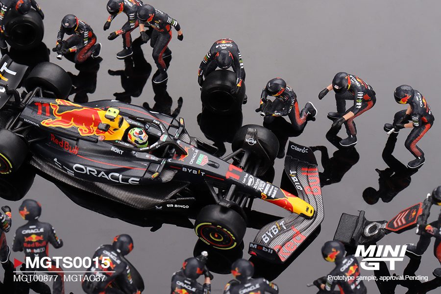 MINI GT Oracle Red Bull Racing RB19 #11 Sergio Pérez 2023 F1 2023 Japanese Grand Prix Pit Crew Set
