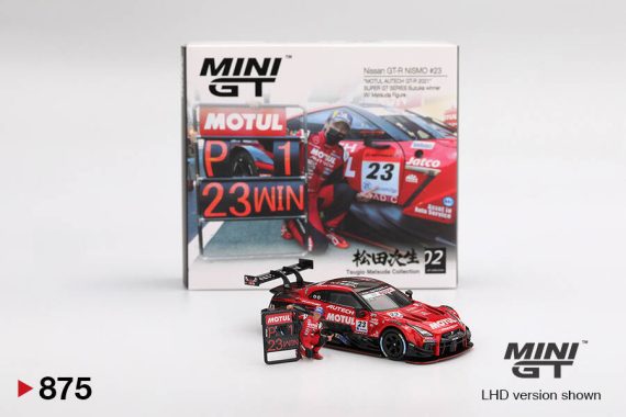 MINI GT Nissan GT-R NISMO #23 "MOTUL AUTECH GT-R 2021" SUPER GT SERIES Suzuka winner W/ Matsuda Figure Tsugio Matsuda Collection No.2
