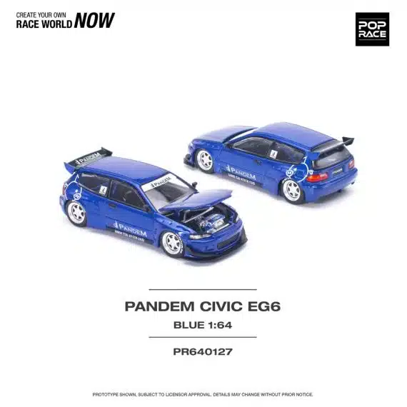 POP RACE 1:64 Honda Pandem Civic EG6 v1.5 Metallic Blue PRE001