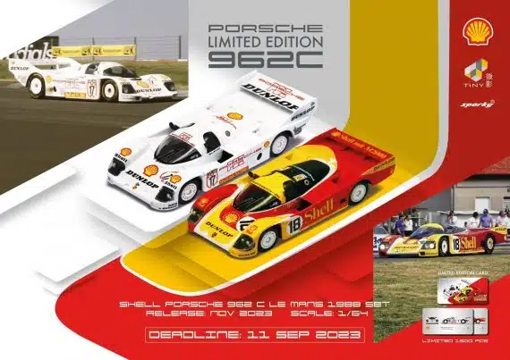 Spark 1:64 TINY Shell Porsche 962 #17 / #18 Set Le Mans 1988 & Dunlop Supercup 1987