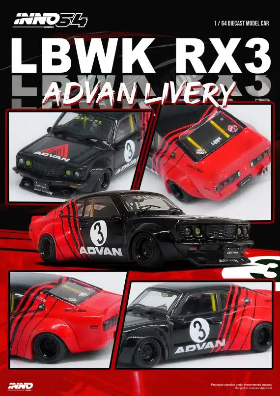 INNO64 1:64 LBWK RX-3 Savanna ADVAN LIVERY IN64-LBWKRX3-02
