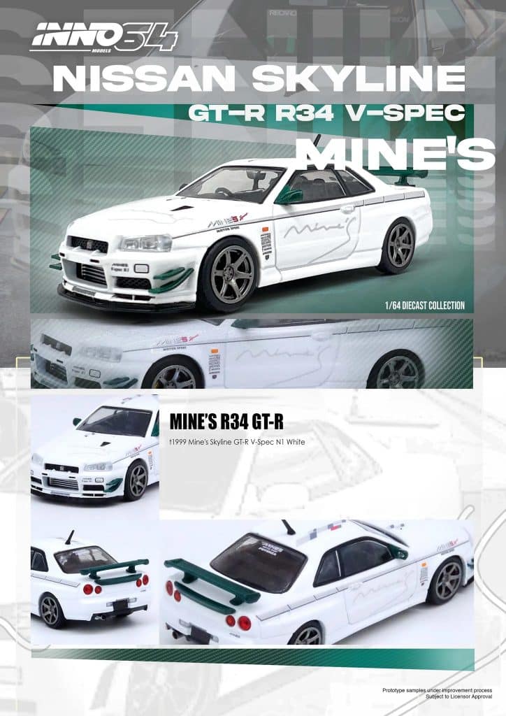 INNO64 1:64 Nissan GT-R (R34) V-Spec N1 Tuned By "MINE'S" IN64-R34VS-MINES