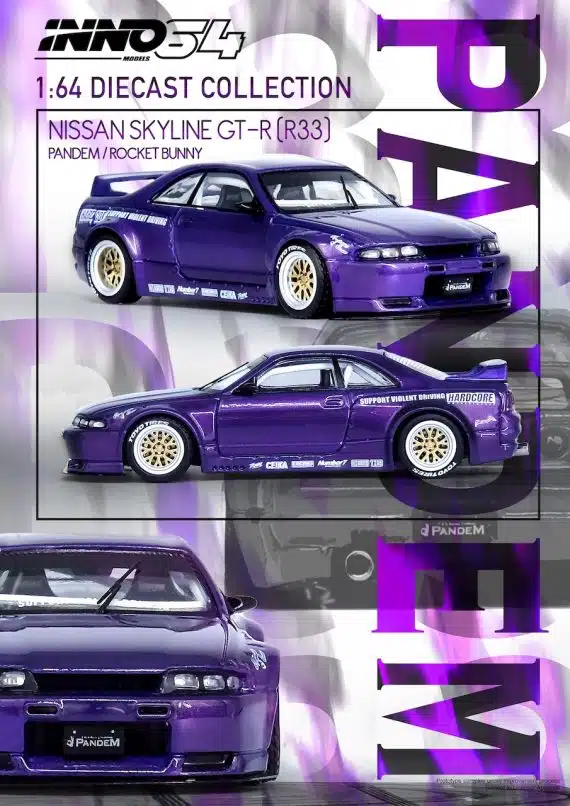 INNO64 1:64 NISSAN SKYLINE GT-R (R33) "PANDEM ROCKET BUNNY" Purple IN64-R33P-PPL