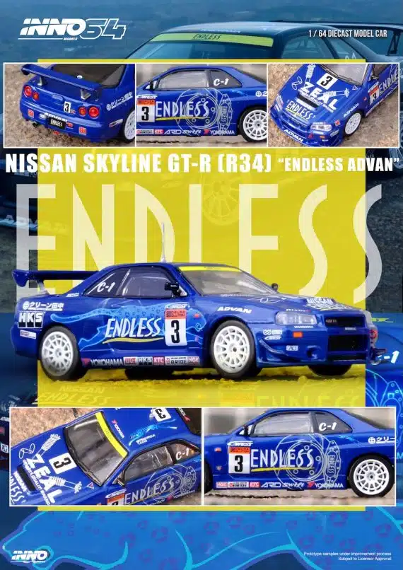 INNO64 1:64 NISSAN SKYLINE GT-R (R34) #3 "ENDLESS ADVAN" Super Taikyu Series 2002