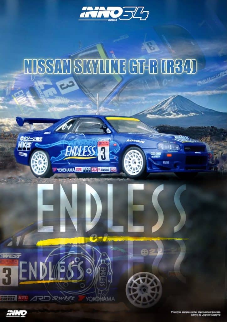INNO64 1:64 NISSAN SKYLINE GT-R (R34) #3 "ENDLESS ADVAN" Super Taikyu Series 2002