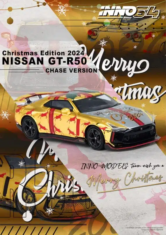 INNO64 1:64 NISSAN GT-R50 "X'MAS 2024" Special Edtion With Chrome Gold Chase Car