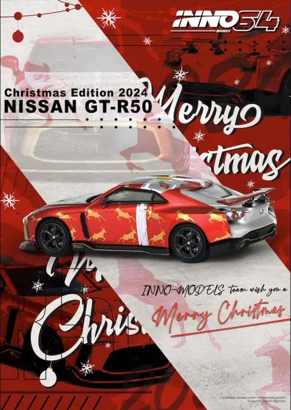 INNO64 1:64 NISSAN GT-R50 "X'MAS 2024" Special Edtion With Chrome Gold Chase Car