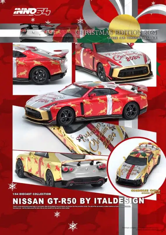 INNO64 1:64 NISSAN GT-R50 "X'MAS 2024" Special Edtion With Chrome Gold Chase Car