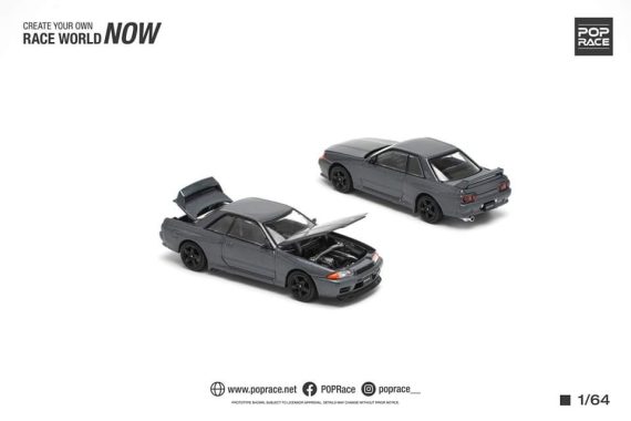 POP RACE 1:64 Nissan Skyline GT-R R32 - Gun Grey Metallic - Brand New Tooling PR640101