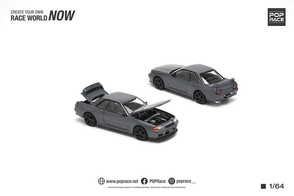 POP RACE 1:64 Nissan Skyline GT-R R32 - Gun Grey Metallic - Brand New Tooling PR640101