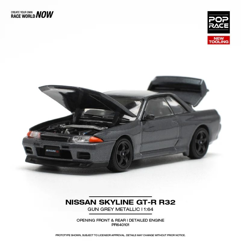 POP RACE 1:64 Nissan Skyline GT-R R32 - Gun Grey Metallic - Brand New Tooling PR640101