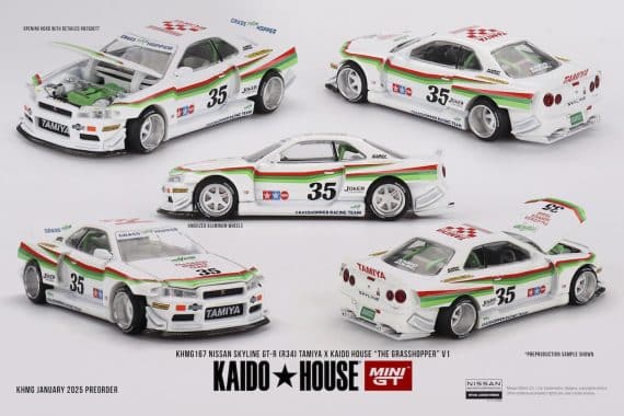 MINI GT No.167 Nissan Skyline GT-R (R34) TAMIYA x KAIDO HOUSE "The GRASSHOPPER" V1 KHMG167