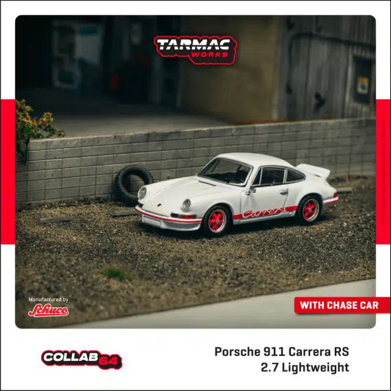 Tarmac Works 1:64 COLLAB64 Porsche 911 Carrera RS 2.7 Lightweight White/Red T64S-023-WR