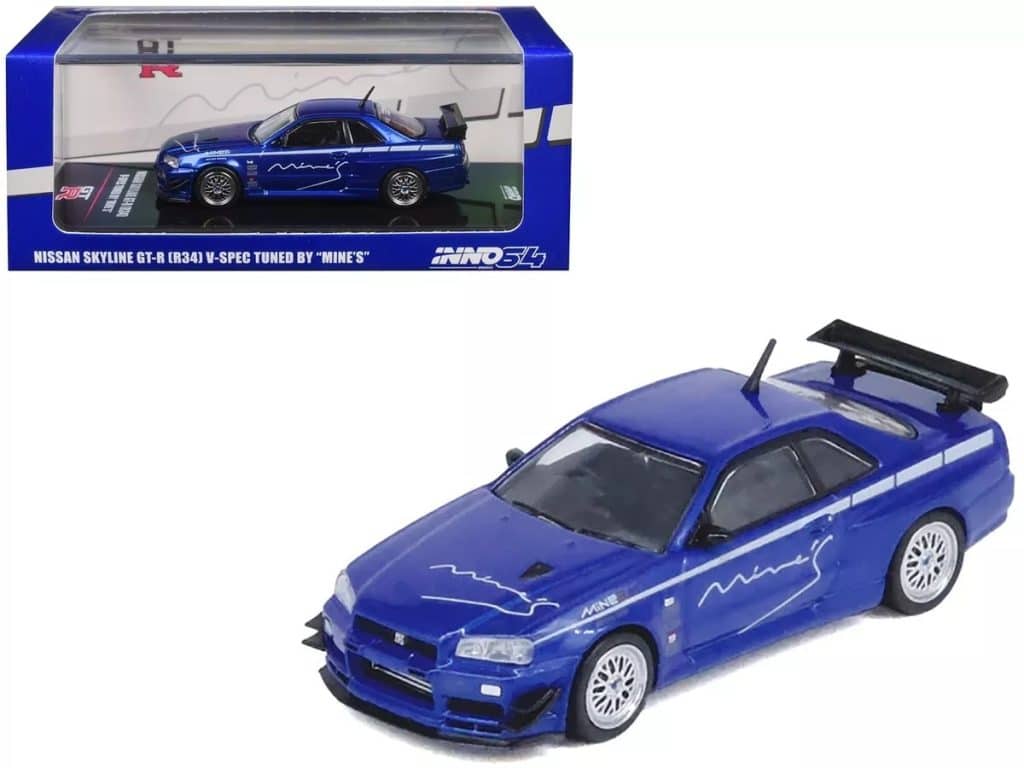 INNO64 1:64 Nissan Skyline GT-R (R34) V-SPEC Tuned by "MINE'S" IN64-R34VS-MINES-BL