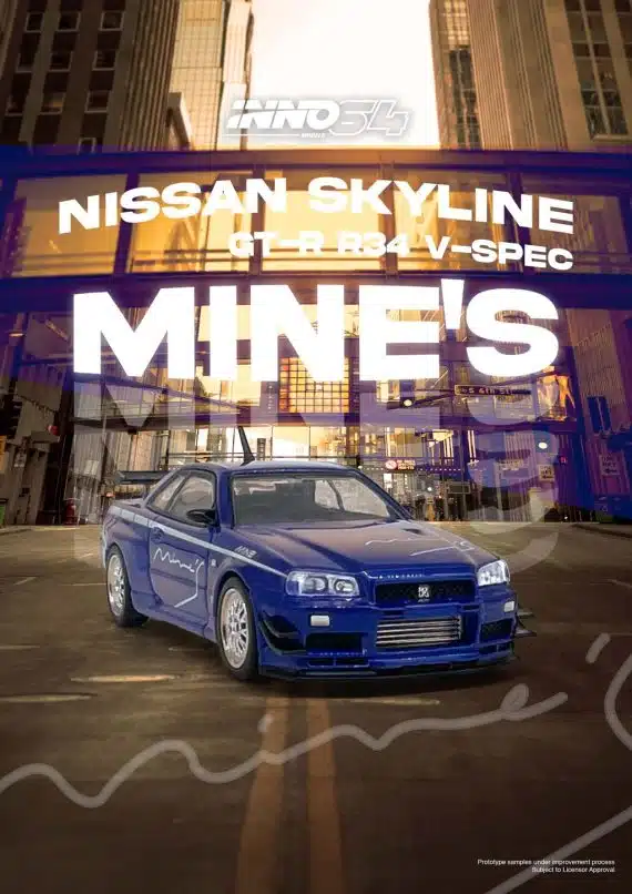 INNO64 1:64 Nissan Skyline GT-R (R34) V-SPEC Tuned by "MINE'S" IN64-R34VS-MINES-BL