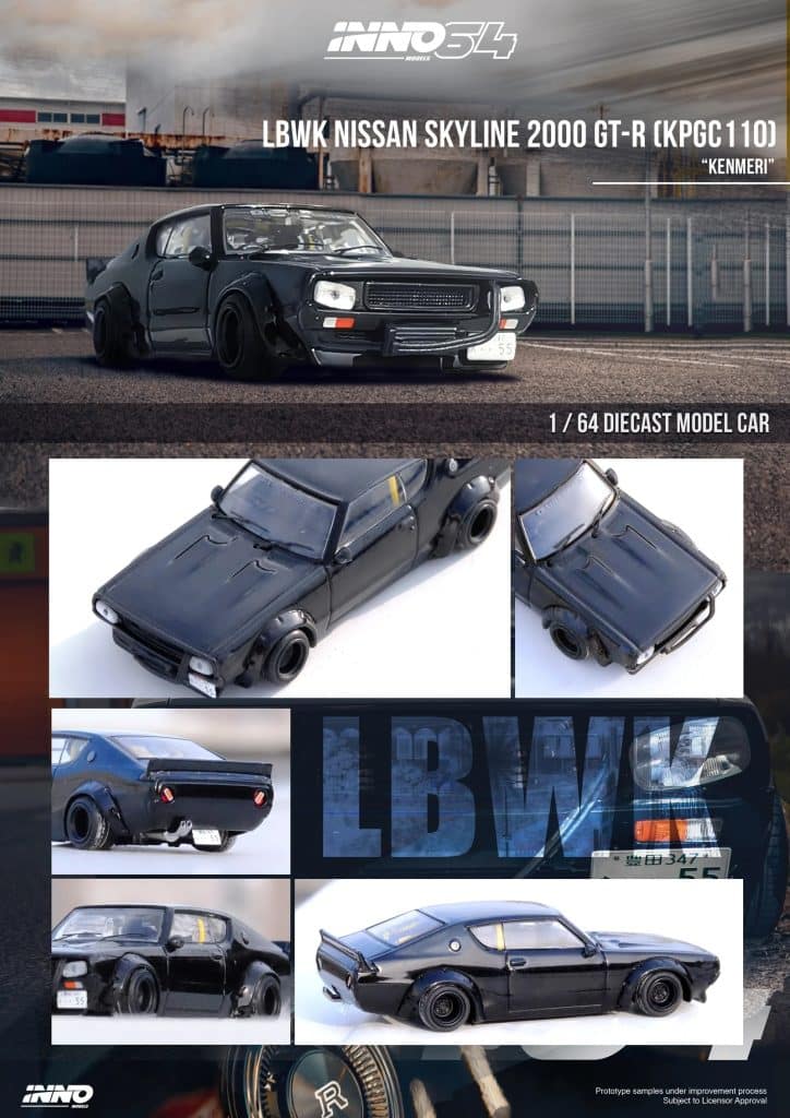 INNO64 1:64 Nissan Skyline 2000 GT-R (KPGC110) "KENMERI" Black IN64-KPGC110LB-BLA
