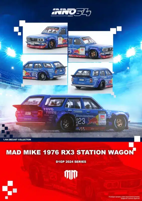 INNO64 1:64 MAD MIKE 1976 MAZDA RX3 Station Wagon D1GP Series 2024 IN64-RX3P-D1GP24