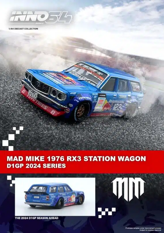 INNO64 1:64 MAD MIKE 1976 MAZDA RX3 Station Wagon D1GP Series 2024 IN64-RX3P-D1GP24