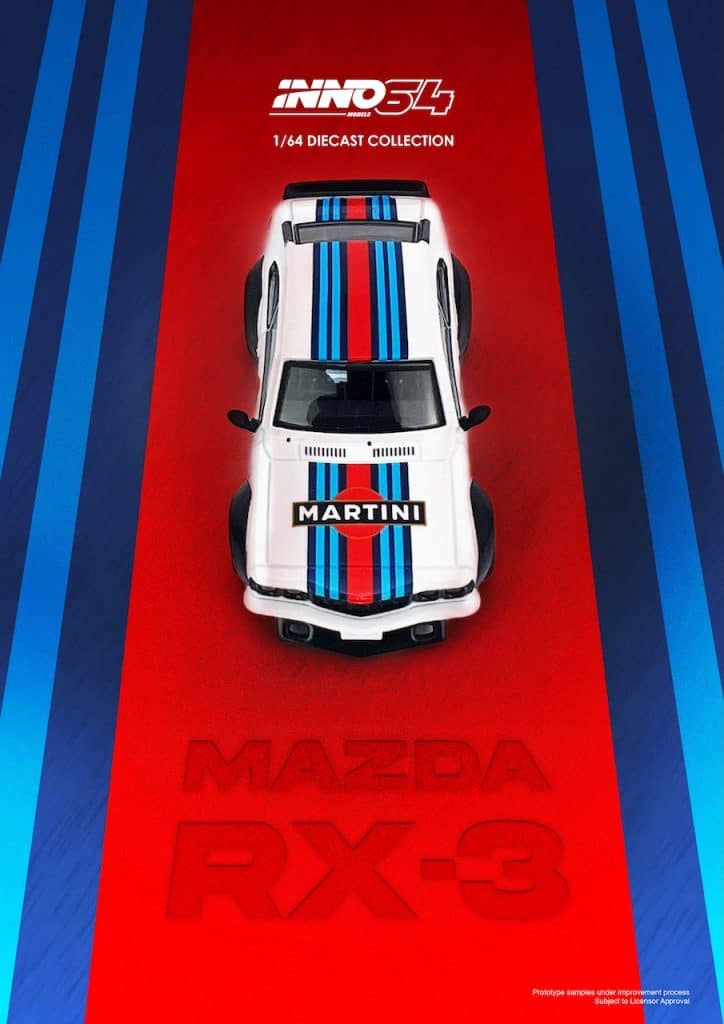 INNO64 1:64 MAZDA SAVANNA RX3 "MARTINI RACING" Livery IN64-RX3-MTN