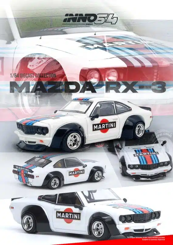 INNO64 1:64 MAZDA SAVANNA RX3 "MARTINI RACING" Livery IN64-RX3-MTN