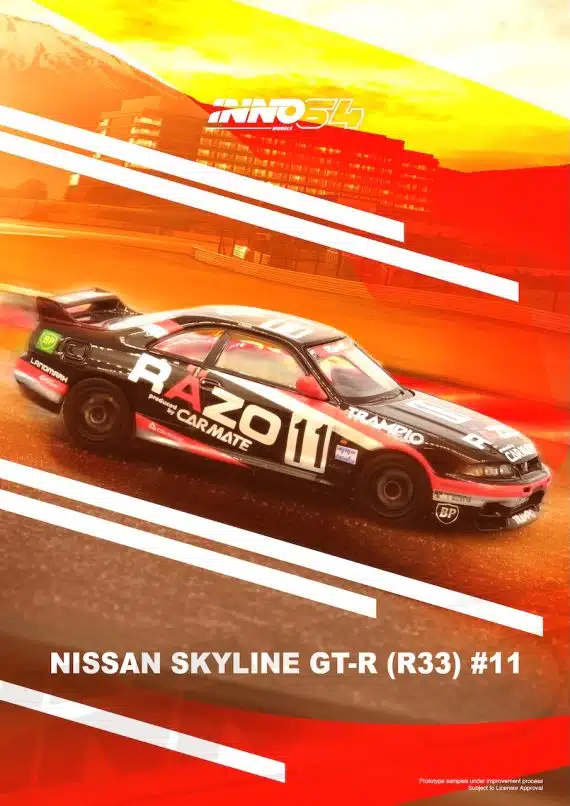 INNO64 1:64 NISSAN SKYLINE GT-R R33 #11 "RAZO TRAMPIO" N1 Super Endurance Series - SENDAN HIGHLAND 1995 Winner IN64-R33R-RAZO
