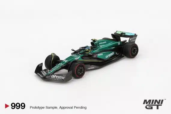 MINI GT No.999 Aston Martin AMR24 #14 Fernando Alonso 2024 F1 2024 Bahrain GP MGT00999