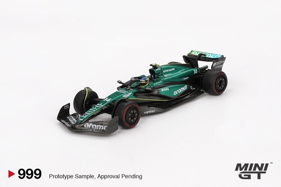 MINI GT No.999 Aston Martin AMR24 #14 Fernando Alonso 2024 F1 2024 Bahrain GP MGT00999