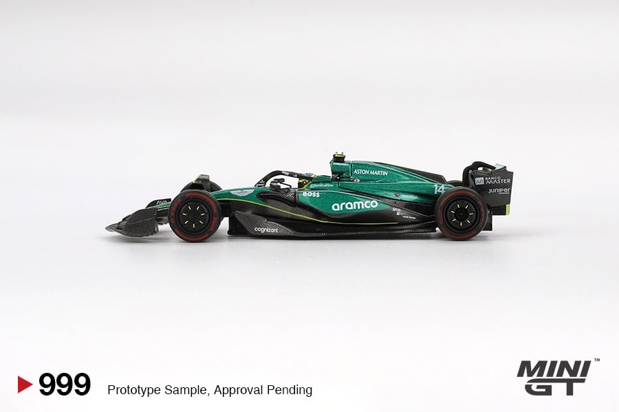 MINI GT No.999 Aston Martin AMR24 #14 Fernando Alonso 2024 F1 2024 Bahrain GP MGT00999