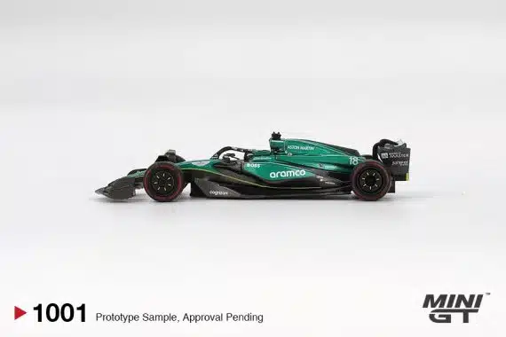 MINI GT No.1001 Aston Martin AMR24 #18 Lance Stroll 2024 F1 2024 Bahrain GP MGT01001