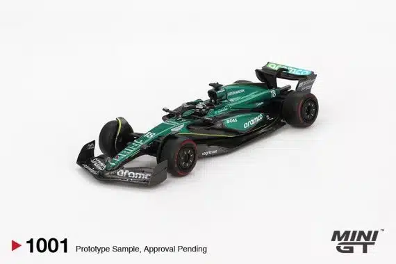 MINI GT No.1001 Aston Martin AMR24 #18 Lance Stroll 2024 F1 2024 Bahrain GP MGT01001