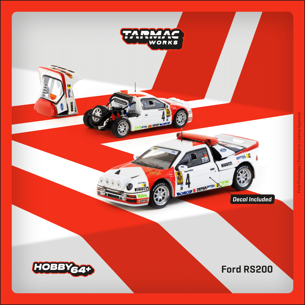 Tarmac Works 1:64 HOBBY64+ Ford RS200 Rallye Catalunya 1986 T64P-001-86RC04