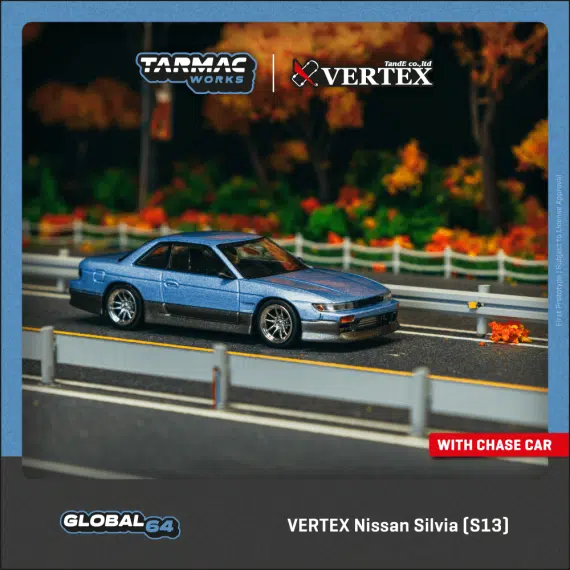 Tarmac Works 1:64 GLOBAL64 VERTEX Nissan Silvia (S13) Blue / Grey T64G-025-PU