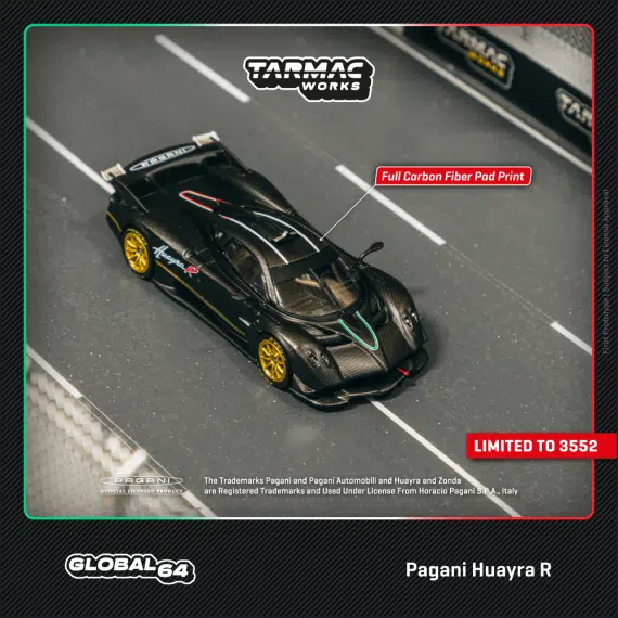 Tarmac Works 1:64 GLOBAL64 Pagani Huayra R Matt Black Carbon Fiber T64G-TL035-MBCF