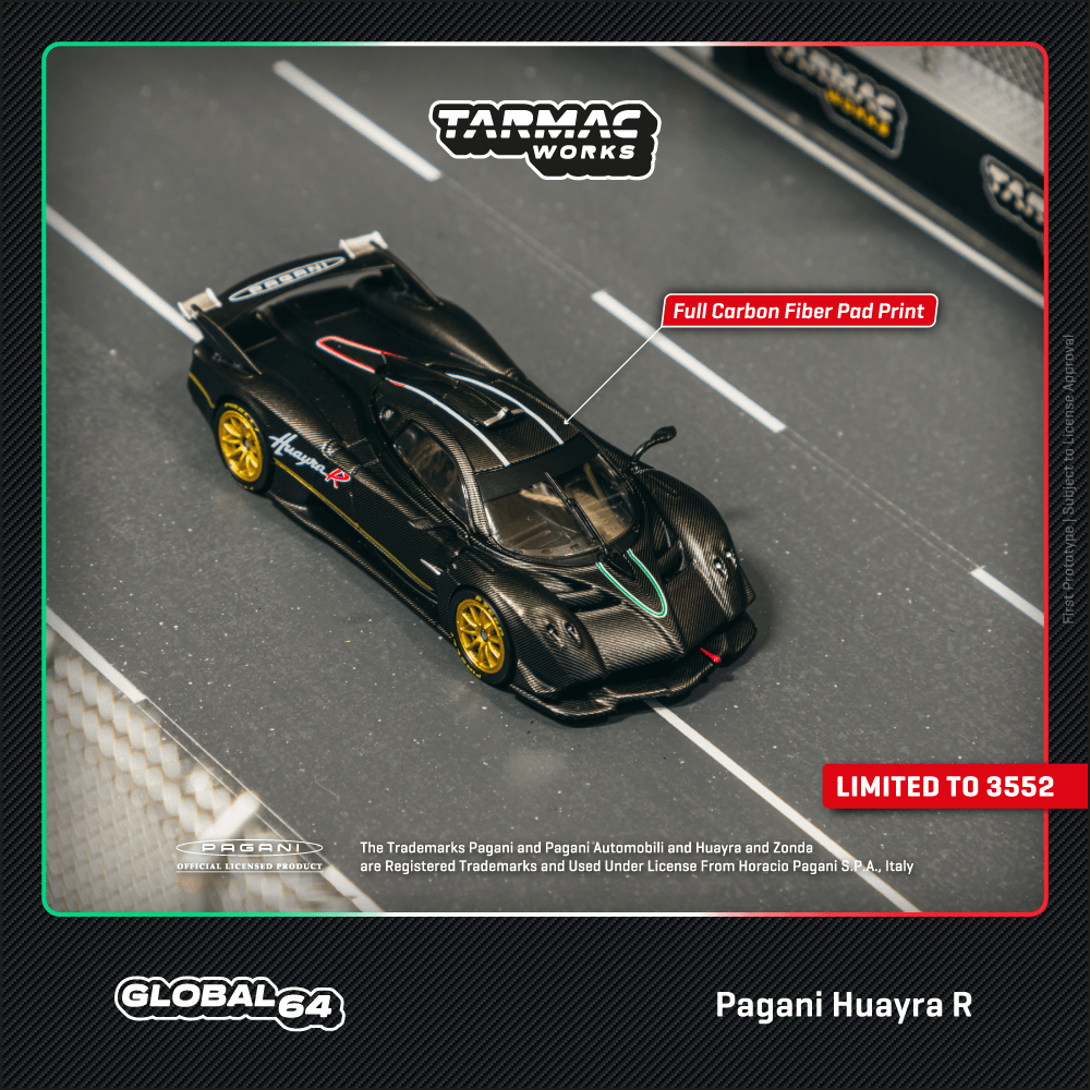 Tarmac Works 1:64 GLOBAL64 Pagani Huayra R Matt Black Carbon Fiber T64G-TL035-MBCF