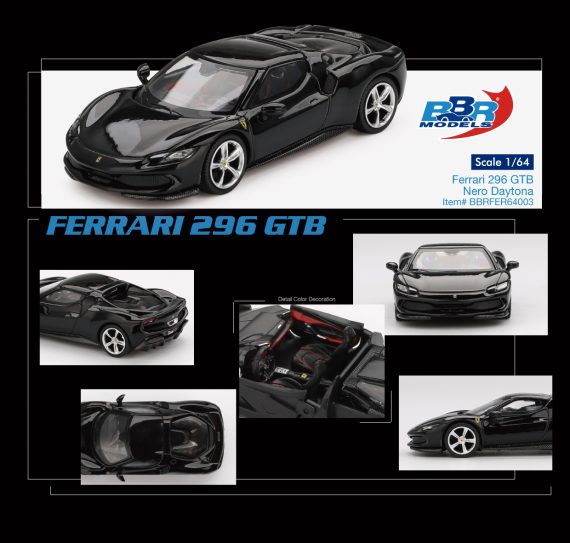 BBR Models 1:64 Ferrari 296 GTB Nero Daytona BBRFER64003