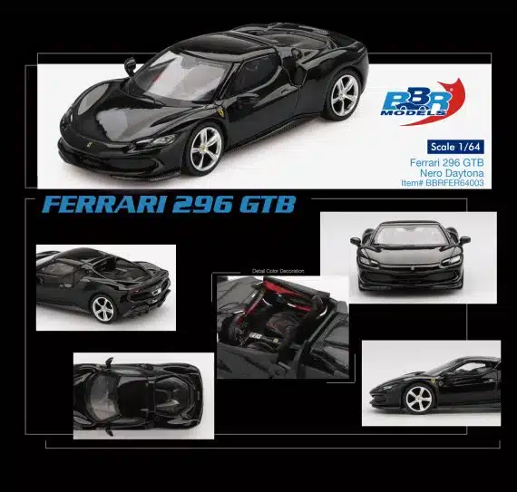BBR Models 1:64 Ferrari 296 GTB Nero Daytona BBRFER64003