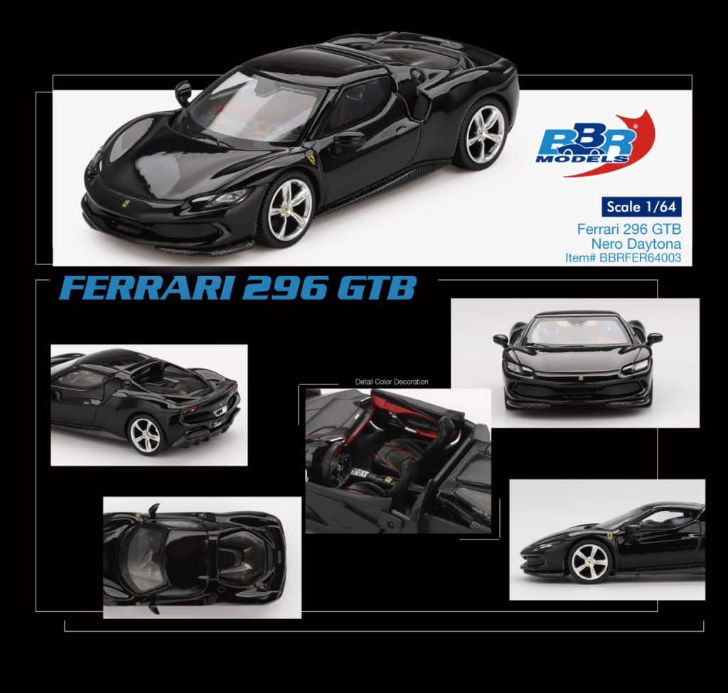 BBR Models 1:64 Ferrari 296 GTB Nero Daytona BBRFER64003