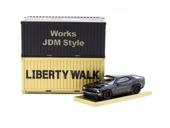 Tarmac Works 1:64 GLOBAL64 LB-WORKS Dodge Challenger SRT Hellcat Black Metallic with 2 containers T64G-TL039-BK
