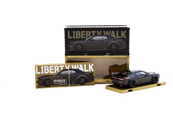 Tarmac Works 1:64 GLOBAL64 LB-WORKS Dodge Challenger SRT Hellcat Black Metallic with 2 containers T64G-TL039-BK