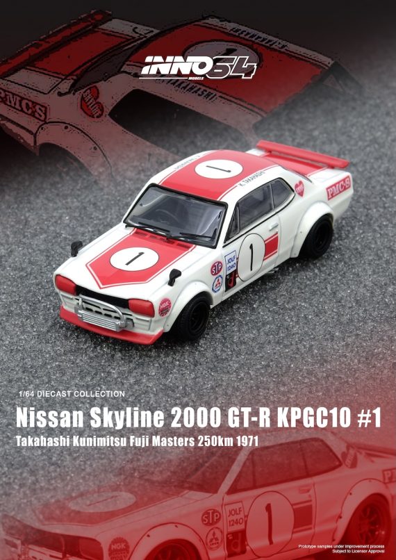INNO64 1:64 NISSAN SKYLINE 2000 GT-R KPGC10 #1 Takahashi Kunimitsu Fuji Masters 250Km 1971 IN64-KPGC10-FM1971
