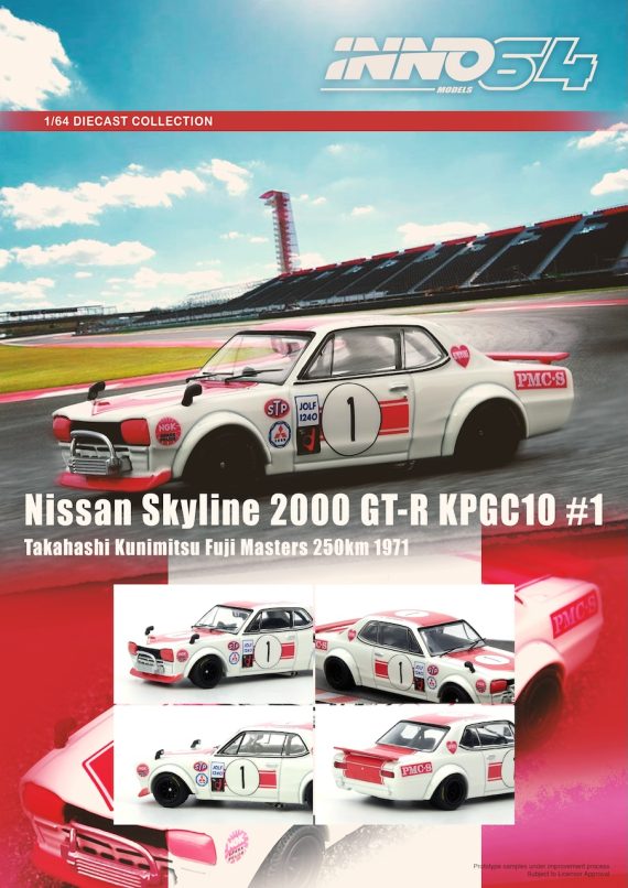 INNO64 1:64 NISSAN SKYLINE 2000 GT-R KPGC10 #1 Takahashi Kunimitsu Fuji Masters 250Km 1971 IN64-KPGC10-FM1971