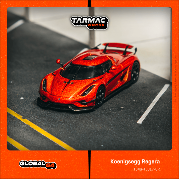 Tarmac Works 1:64 GLOBAL64 Koenigsegg Regera Orange Metallic / Black Stripes T64G-TL017-OR