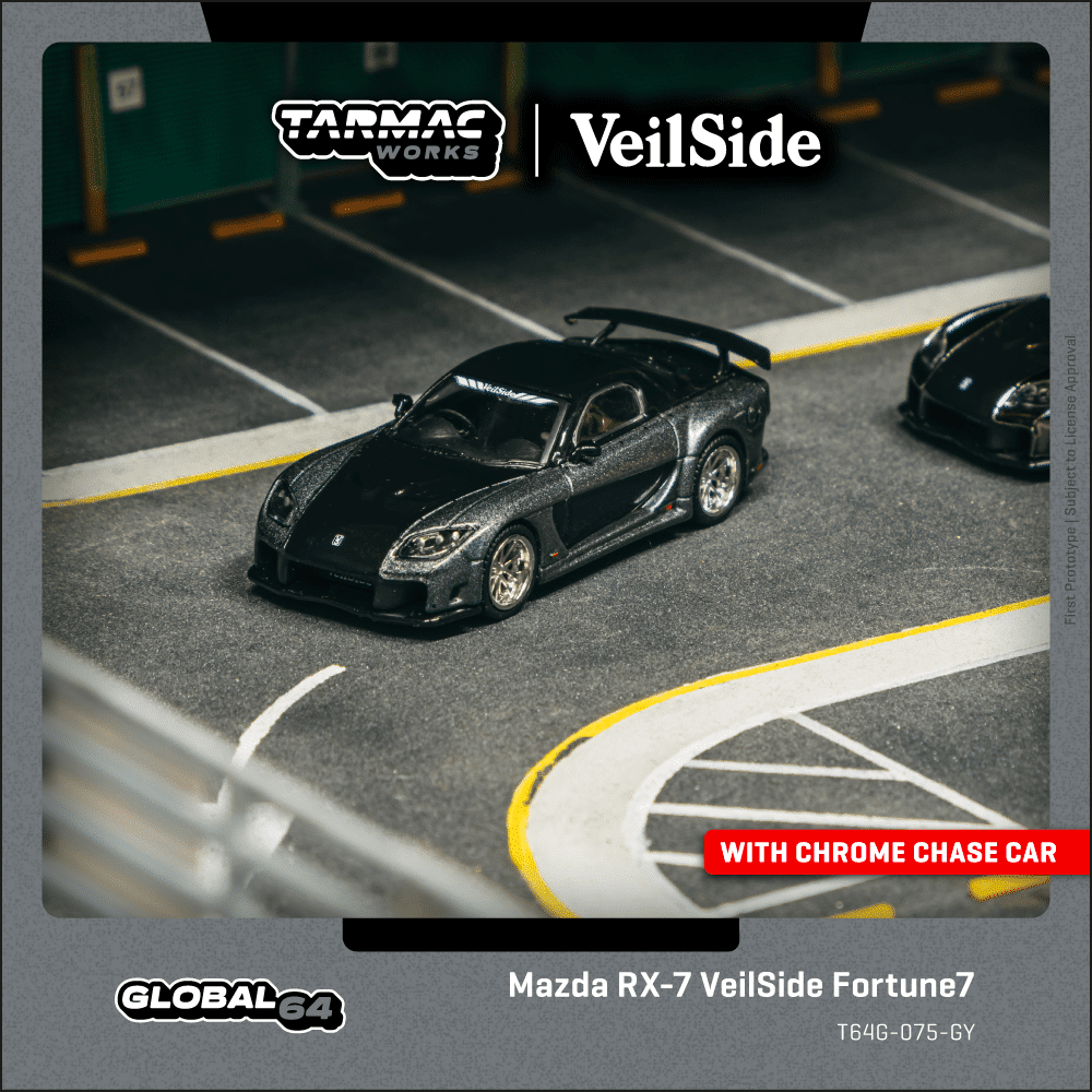 Tarmac Works 1:64 GLOBAL64 Mazda RX-7 VeilSide Fortune7 Grey metallic / Black T64G-075-GY