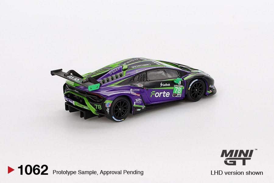 MINI GT No.1062 Lamborghini Huracán GT3 EVO2 #78 Forte Racing 2024 IMSA Daytona 24 Hrs MGT01062