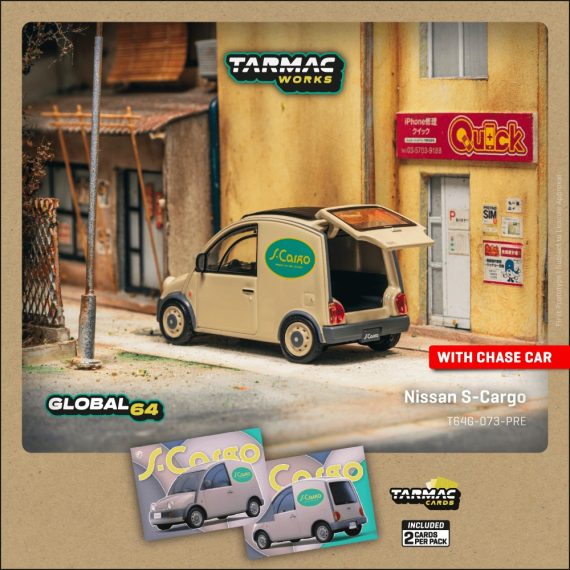 Tarmac Works 1:64 GLOBAL64 Nissan S-Cargo Presentation Model Car + Trading Cards Combo Set T64G-073-PRE