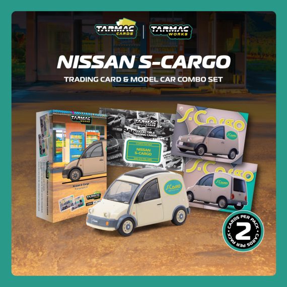 Tarmac Works 1:64 GLOBAL64 Nissan S-Cargo Presentation Model Car + Trading Cards Combo Set T64G-073-PRE