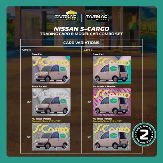 Tarmac Works 1:64 GLOBAL64 Nissan S-Cargo Presentation Model Car + Trading Cards Combo Set T64G-073-PRE