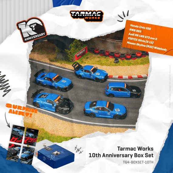 Tarmac Works 1:64 Tarmac Works 10th Anniversary Box Set 5 Model Cars + Trading Cards Combo Set T64-BOXSET-10TH